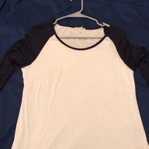 White and navy baseball tee